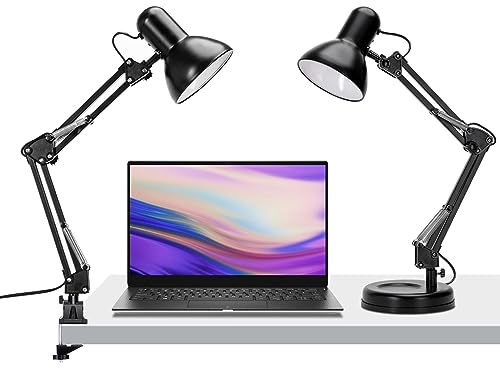 Aigostar Schreibtischlampe E27, 2 in 1 Standbare und Klemmbare Tischlampe, Leselampe mit Gelenk-Arm aus Metall, Nachttischleuchte Retro für Schlafzimmer, Wohnzimmer, Büro - Schwarz