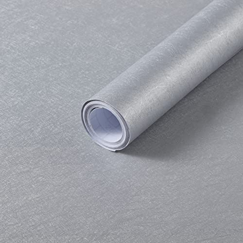 Arthome Peel and Stick 44cmx3m Papier Peint Argent Gaufré Contact Papier,Vinyle Soie Texturé Autocollant Décoratif pour salon, chambre, comptoirs, armoires,amovible pour revêtement mural