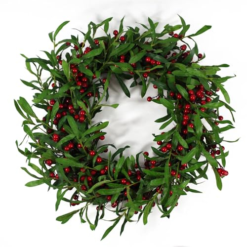 Leaf Design UK Künstliche Weihnachtskränze und Girlanden, Mistelzweig, rote Beeren, 60 cm