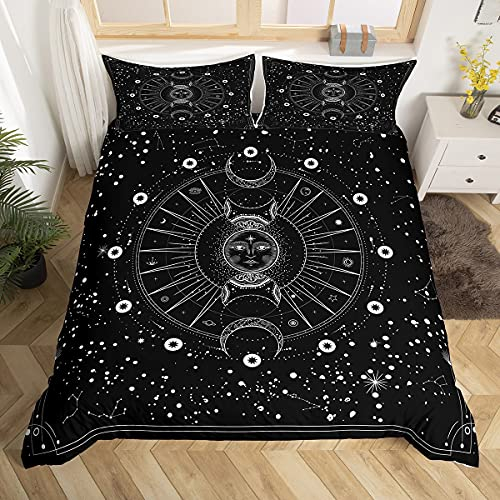 Loussiesd Mandala Bettbezug Set Sonne Mond Betten Set Boho Exotisch Stil Schwarz Weiß Bettwäsche Set 135x200cm Für Kinder Erwachsene Galaxis Astrologie Ultra weich Zimmer Dekor Reißverschluss