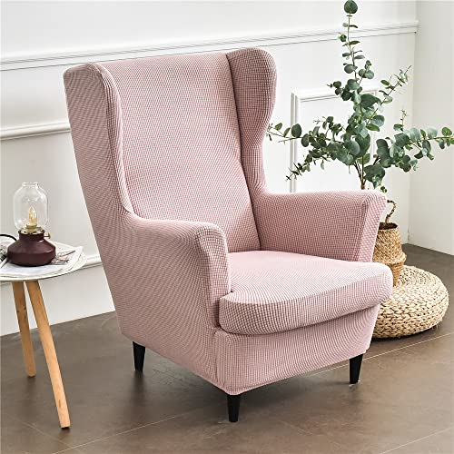Highdi 2 Teilig Jacquard Ohrensessel Überzug, Sessel-Überwürfe Ohrensessel Schonbezüge Bezug Sesselhusse Elastisch Stretch Stuhlbezug mit Armlehne Hohe Rückenlehne Universal (Rosa erröten)