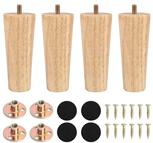 KJLEEN 4 Stück Möbelfüße Holz Tischbeine Konisch Möbelbeine Ersatz 12cm Sofafüße Holzbeine für Möbel Schrank Beine Schrankfüße mit Montageplatte Gummipads für Tisch Sofa Bett Schrank Couch