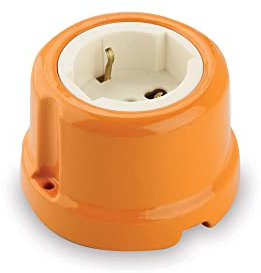 Amarcords - Prise Schuko en porcelaine biphasé 10/16 ampere. Double prise de courant vintage en céramique de couleur ORANGE