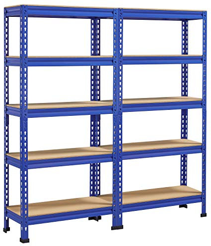 Yaheetech 2Pcs Garage Storage shelves 5 Tier Garage Shelving Units,Heavy Duty Racking shelves for Home/Office/Workshop/warehouses,150KG Per Shelf/750KG Capacity,Blue 140x30x150cm(LxWxH)