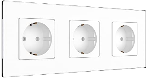 PULSAR Steckdose Weiß 3 Fach Unterputz mit Glas Rahmen Schuko-Steckdose 250V/16A EU-Standard 3er Wandsteckdose Schwarze Steckdosen Kristallglas
