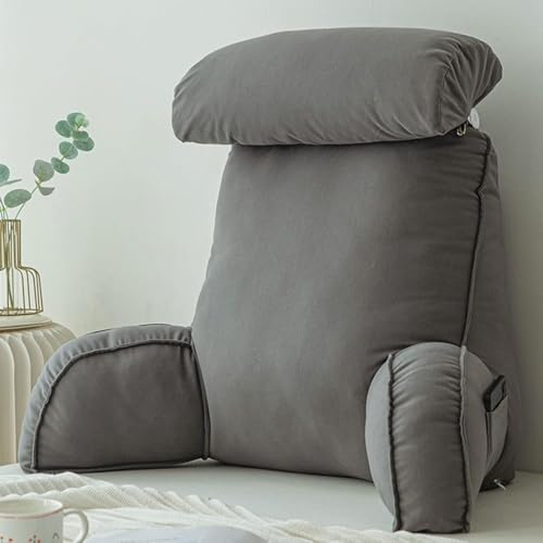 HEATHE Lesekissen mit Armlehnen, Rückenkissen für Bett & Sofa, Waschbar, mit Tasche, Ergonomisches Rückenkissen für Lesen, Gaming, 75×40×50cm (Advanced Gray)