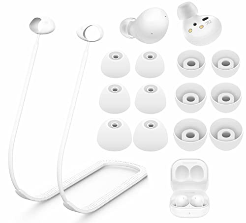 Strap Ear Tips Kit for Galaxy Buds 2 SM-R177, Anti-Lost Soft Silicone Lanyard Neck Rope Cord Leash Gel Eartips Earbuds Skin Accessories Compatible with Samsung Galaxy Buds 2