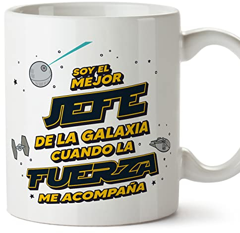 MUGFFINS Tazas para JEFE hombre - En Español - Mejor de la Galaxia Cuando Fuerza me Acompaña - 11 oz / 330 ml - Regalo original y divertido