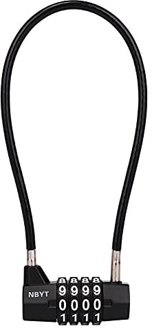NBYT Steel Cable Rope 4-Digit Combination Lock, Cabinet Door Handle Padlock, diameter3/16, length11,Suitable for Lockers, File Cabinets, Wardrobes, Small Fences, Small Sheds, Pet Door Locks.