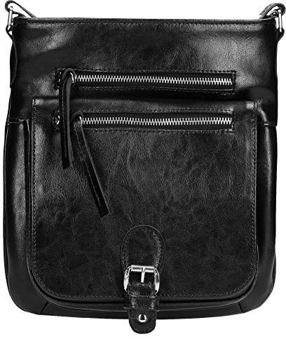 WOJAS - Damen Handtasche I aus Hochwertigem Glattleder I Hauptfach und Zusatzfächer mit Reißverschlüsse I Einsatz mit Prägelogo Hinten I Ansprechenden Design I 80037-51 - Schwarz