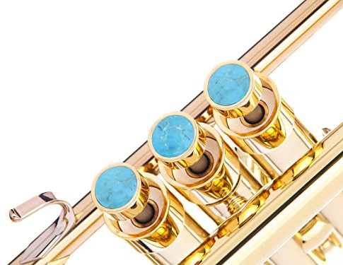 HEAVY Trompete Custom Finger Buttons für alle Yamha (All YTR), Stomvi, Shagerl, Carol Brass und Fides Trompeten, Yamaha Flügelhorn 631/731, Yamaha Kornett Modelle (24K vergoldet, Türkis)