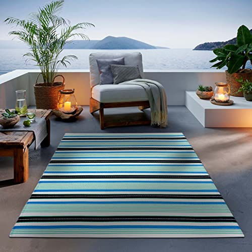 TacaHome Outdoor Teppich I Wetterfest Für Drinnen und Draußen I Terrasse Balkon Garten Wohnzimmer Badezimmer Küche Flur Läufer | 80 x 150 cm Hellblau