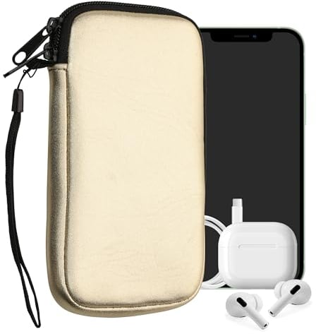 kwmobile Handytasche für Smartphones L - 6,5 - Neopren Handy Hülle Metallic Gold - Handy Tasche 16,5 x 8,9 cm Innenmaße