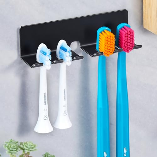 GGQ Porte Brosse à Dents Electrique, Support Brosse a Dent Electrique Salle de Bain, Porte Brosse à Dents Mural, Rangement Brosse a Dent, Support Brossette Auto-Adhésif, Porte-Brosses à Dents Noir