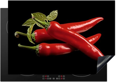 KitchenYeah© Coperchio Piano Cottura 75x52 cm Cucina Copri Fornelli Tappetino Induzione Antiscivolo Piastra Protezione Pepe - Rosso - Erbe - Spezie