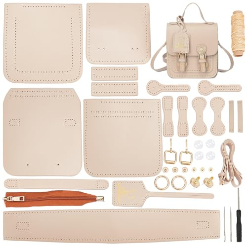 WADORN Bastelset Für Umhängetaschen Aus Leder, PU-Leder-Umhängetasche, Schnittmuster, Materialien, Bastelset, Handarbeit, Damen-Geldbörsen-Herstellungszubehör, 17x16x7cm (Aprikose)