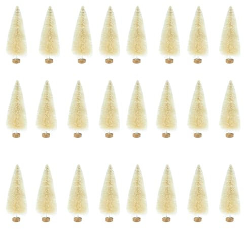 24 Pieces Mini Christmas Tree Artificial Miniature Sisal Tree Snow Frost Ornament Pine Tree Model with Wooden Base for Xmas Party Home Holiday School DIY Craft Shop Showcase Decoration, White 4.5cm