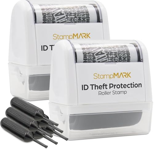 StampMark 2-Pack Protection Stamp Identity Theft - Roller Stamps with Six Replacement Ink Tubes