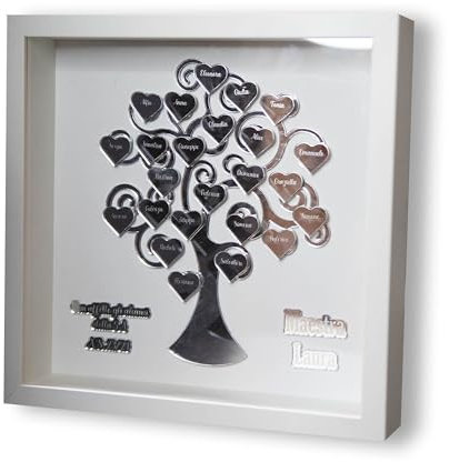 Lol t-shirt Cornice Quadro Albero della Vita in Plexiglass Personalizzato con Nomi - Idea Regalo Maestra (Plexiglass Nero)