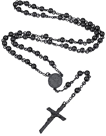 Supcare Jesus Gebetskette Schwarz Frauen Rosenkranz Katholische Halskette Kugelkette Cross Necklace Edelstahl Christlich Kette Rosary Religiöse Kruzifix Anhänger Kreuzkette Modeschmuck für Oma