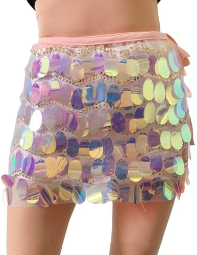 WIndsfinr Minigonna da donna con paillettes, a vita alta, da discoteca, glitterata, gonna a matita, per performance teatrali, serate fuori discoteca, rosa, Taglia unica