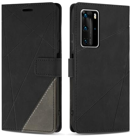 SONWO Handyhülle für Huawei P40 Pro / P40 Pro Plus Hülle, Premium PU Leder Handyhülle Wallet Silikon Schutzhülle Klapphülle für Huawei P40 Pro / P40 Pro Plus, Schwarz