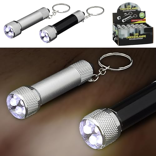 Cepewa LED Taschenlampe Schlüsselanhänger 24 Stück Display | silber schwarz 1,5x6,5x1,5cm Aluminium | batteriebetrieben Lampe