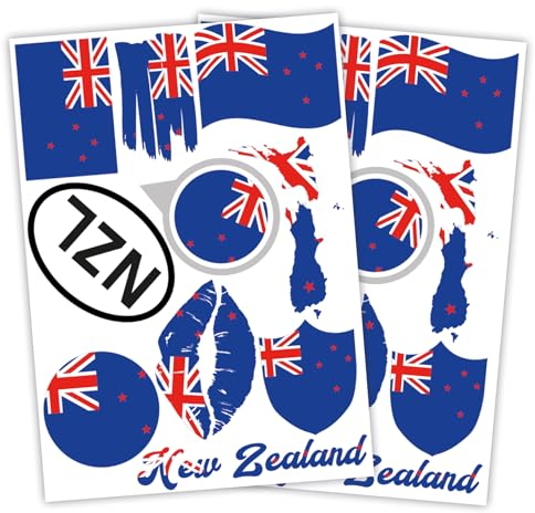 Finest Folia 2er Set DIN A4 Länderaufkleber Fahne Aufkleber Länderfahne Flagge für Auto Motorrad Sticker Länderflagge selbstklebend wetterfest R217 (40 Neuseeland)
