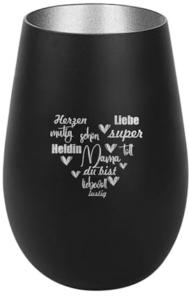 Der-Porzellan-Laden Windlicht mit Gravur Mama du bist, Schwarz Silber | Teelichthalter aus Glas mit Spruch, Tischdeko modern