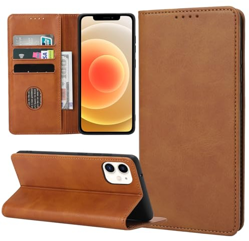 ZYIMOU Handyhülle für iPhone 12 Mini Hülle, Leder Schutzhülle Standfunktion Kartenfach Wallet Klapphülle iPhone 12 Mini Flip Case Cover, Braun