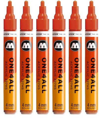 Molotow One4All 227HS Acryl Marker (4,0 mm Strichstärke, hochdeckend und permanent, schnell trocknend, nachfüllbar, für fast alle Untergründe) 6 Stück Farbe 242 blutorange
