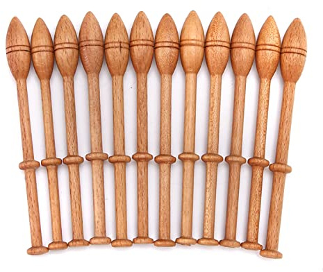 12 Bobines de Dentelle en Bois de Hêtre, Kit de Dentelle aux Fuseaux, Outils de Tissage à L'aiguille Durables pour Tricot à la Main, Finition Brillante, Kit de Métier à Tisser