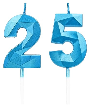 Geburtstagskerzen Zahlen 25, 3D Blau Kerzen Geburtstag für Kuchen geburtstagsdeko, Geburtstag Kerzen Zahlen, Geburtstagskerzen Kinder für Partys, Hochzeiten, Firmenfeiern, Jubiläen (Blau, 25)