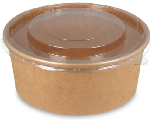 Generico 50 150 ciotole di carta KRAFT CON COPERCHIO 750 ml Bowls Zuppiera Poke monouso, CIOTOLE di cartone per zuppa biodegradabili, per feste, matrimoni, picnic (150 pezzi)