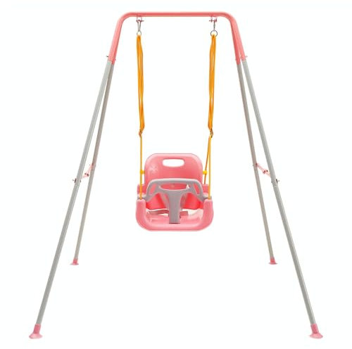 FUNLIO Columpio da Jardin Exterior para Bebe con 4 Sacos de Arena, Columpio de Interior en Casa para Infantil con Soporte Metálico Plegable, Fácil de Montar y Guardar - Rosa