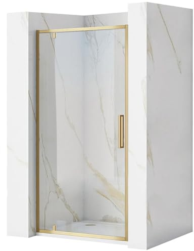 Rea Puerta de ducha Rapid Swing Brush Gold 100 Vidrio de seguridad templado transparente 6 mm (Oro cepillado)