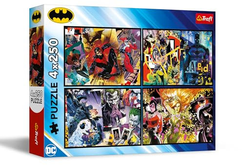 Trefl 4-in-1: Batman in Action - 4 x 250 Pieces-Set of Four Jigsaw Puzzles for Boys, Multicoloured, 13310