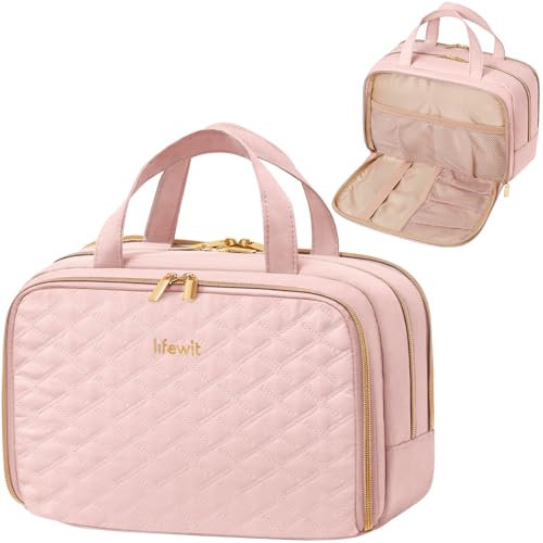 Lifewit Trousse de Toilette Femme, Trousse de Toilette Homme, Trousse de Voyage, Trousse de Maquillage, Sac de Rangement Toilette, Rangement Cosmétique avec Poignée, 10 L, Rose