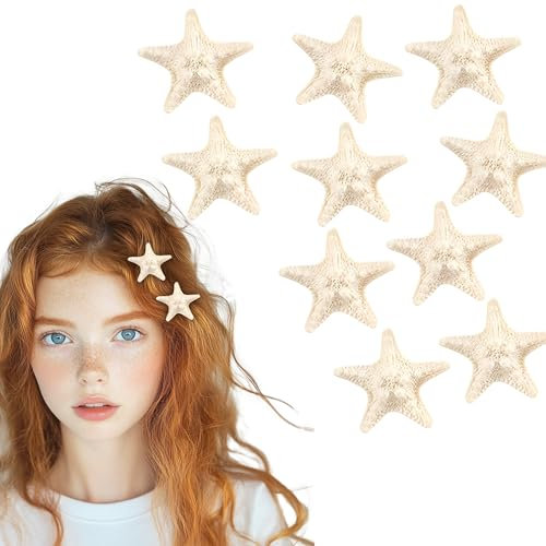 Auiremrti Seestern Hair Clips Kids,10 Stück Resin Meerjungfrau Haarschmuck,Krokodilklemmen für Mädchen,Kinder Haarklammern Set,Seestern Deko für Alltag und Partys
