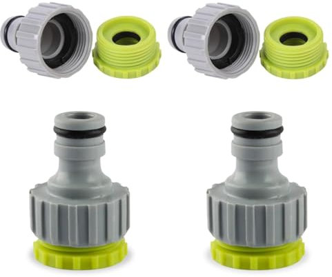 4 Pcs Conector de grifo, 1/2 pulgadas 3/4 pulgadas 2 en 1 para grifo de jardín, Adaptador para Unión de Grifo con Manguera, adaptador de manguera de jardín de plástico, conector de rosca de grifo