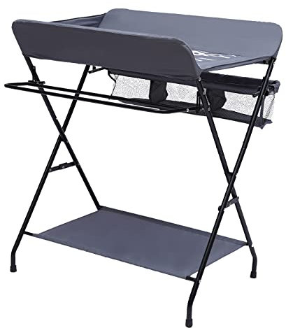 Loohacp Klappbare Wickelkommode, Höhenverstellbar bis 25 kg, mit Aufbewahrungskorb, Wickelkombi für Windelwechsel und Kleidungsaustausch, für Babypflege zu Hause & unterwegs