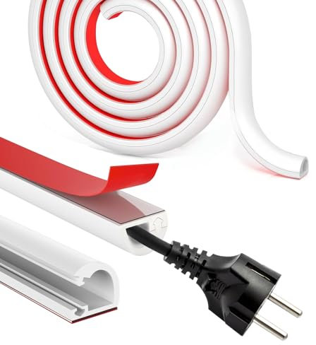 SuQurtom 3 Meter Selbstklebende Kabelabdeckung, Flexibler Kabelkanal Halbrund, Kabelabdeckung zum Schutz von Kabel am Boden, für das Heimbüro Fernsehgeräte, 15mm×10mm, weiß