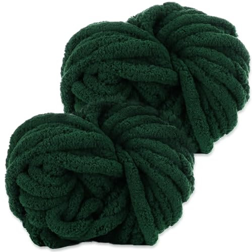 YushengTai Dicke Wolle, 2 Stück 500g Dunkelgrün Chunky Wolle, Dicke Wolle zum Häkeln Kann zum Stricken von Kissen, Decken, Schals und Mützen Sowie Haustierbetten Verwendet Werden