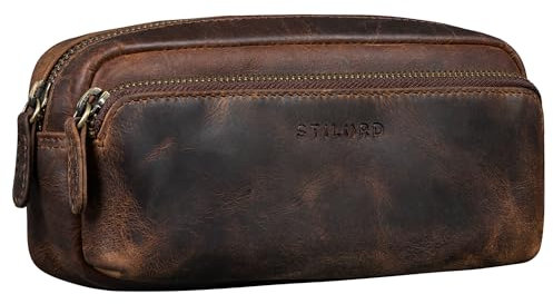 STILORD 'Melissa' Federmäppchen Leder Groß Vintage mit Reißverschluss Stiftemappe Großes Etui Schule Uni Echtleder Kosmetiktasche für Damen und Herren, Farbe:Soria - braun
