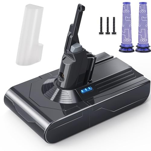 V8 Akku 6500mAh, Morpilot Ersatzakku für Dyson Absolute Animal Motorhead Exclusive Staubsauger Fluffy mit 2 Filtern