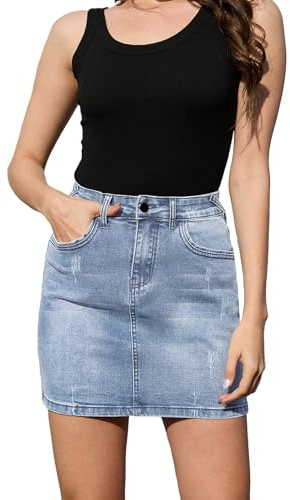 Alaster Queen Women’s Denim Mini Skirt Stretchy High Waist with Pockets