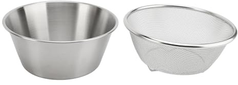 Edelstahl Seiher und Schüsselset, Ø 16cm Sieb mit Rührschüssel, Küchensieb Nudelsieb Reis Waschschüssel Salat Sieb Rührschüssel Set, Stapelbares Salatschüsseln für Reis, Obst, Gemüse, Kleinen Körnern