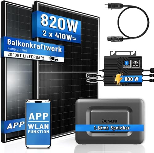 Balkonkraftwerk Komplettset 820W, Solarmodule je 410Wp Glas Folie, TSUN 800W Mikro-Wechselrichter mit WiFi, Schukokabel 5m, Photovoltaik Solaranlage PV Anlage mit Dyness Junior Box