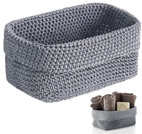 Häkelkorb,Korb Bad,Flechtkorb,Stapelbare Häkelkorb,Korb für Gästehandtücher,Regalkörbe,Körbe Geflochten,Aufbewahrungsbox für Kleinigkeiten,Kosmetik,Ideal als Badezimmer Organizer (Grau)