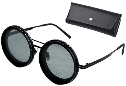 XIAOGUDONG Einstellbare Farbe Sonnenbrille, Herren 1-9 Gang einstellbar polarisiert Runde Strand Sonnenbrille, UV-Anti UV personalisierte Retro-Mode (mit Spiegel Etui),52 black